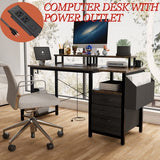 Computer Desk With Drawer And Power Outlets, 47 Office Desk With 2 Monitor Stands And Fabric File Cabinet, Writing Gaming Table With Shelves And Hooks For Home Office, Rustic Brown